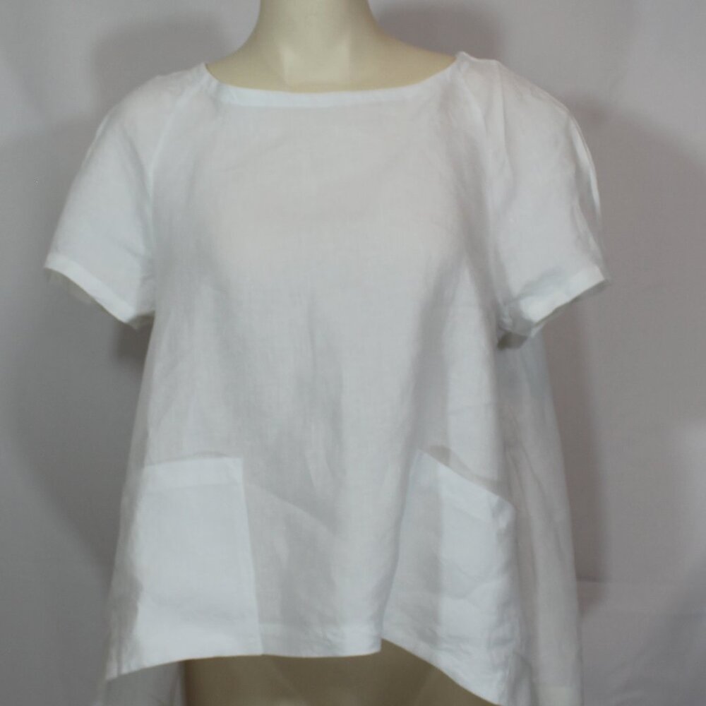 Malo 100% Linen Woman  Top  Tunic Made in Italy White with 2 pockets size 42/8